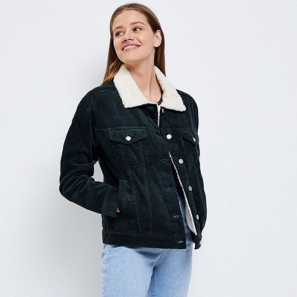 PacSun Oversized Corduroy Sherpa Trucker Jacket Olive XS/S